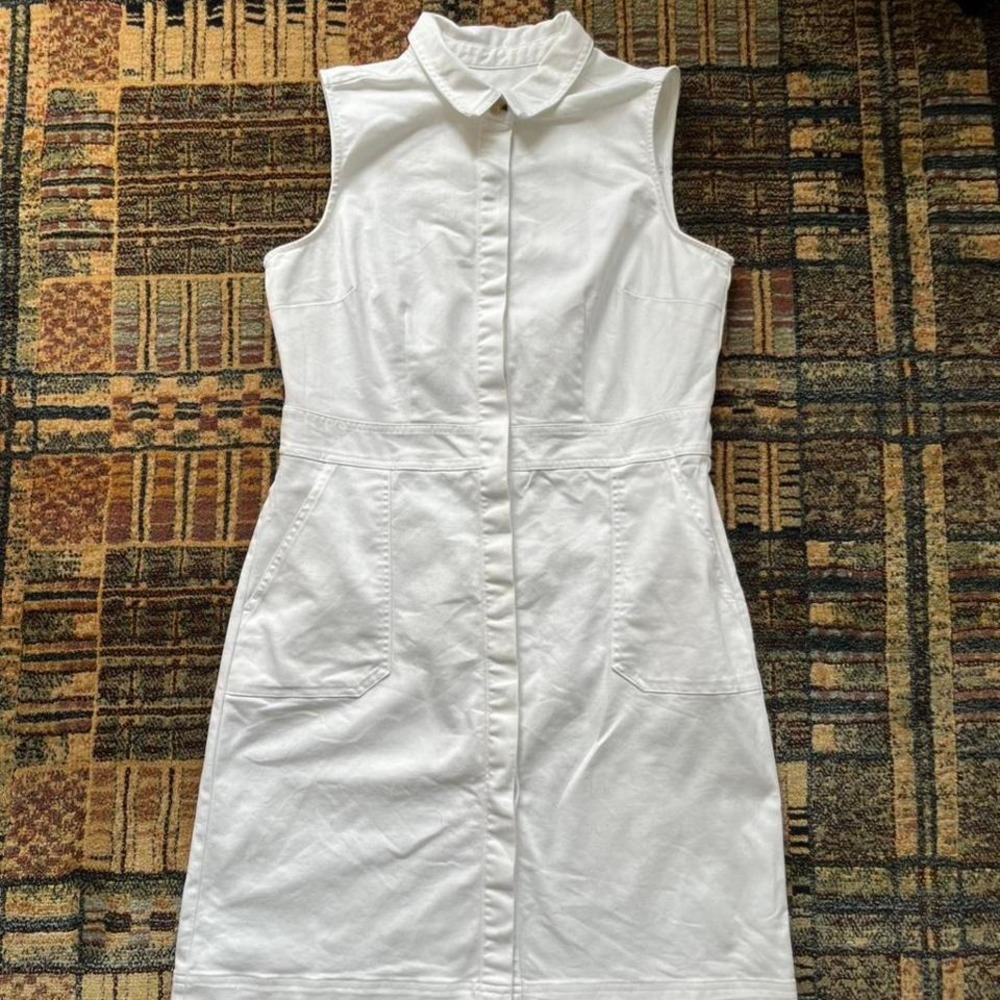 Liz Claiborne white denim button up sleeveless midi dress size 10